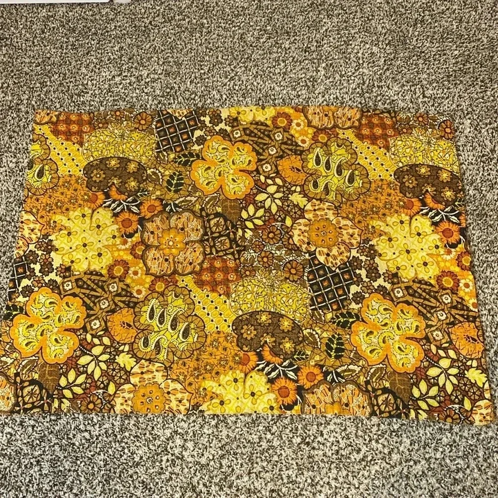 Vintage Fabric Table Runner Browns/orange/yellow/cream Paisley Floral